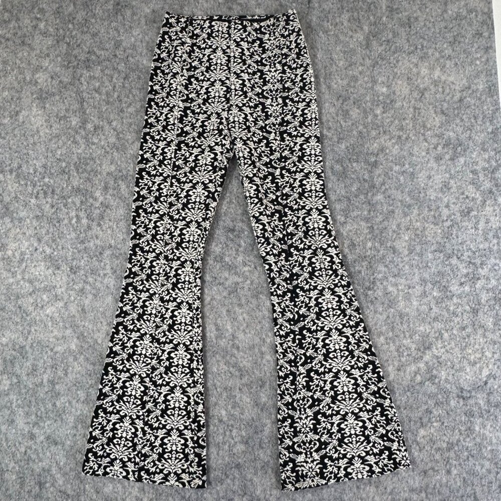 By Anthropologie Flare Pants High Waist Stretch Black White Boho Sz XS